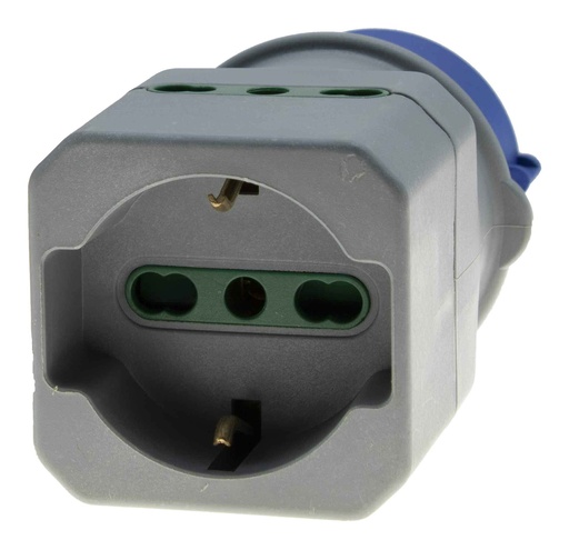 [CT4004] ADATTATORE CONTAKT SPINA INDUSTRIALE 2P+T 16A 230V 2 BIPRESE 10/16A+SCHUKO IP44