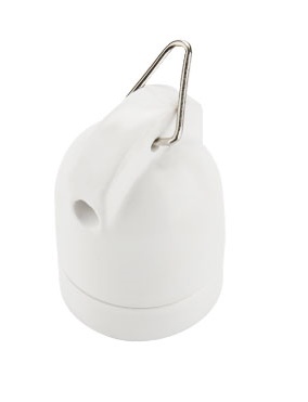 [F0161SMBI] PORTALAMPADA FAI IN CERAMICA E27 M10/1 SMALTATO BIANCO CON GANCIO 