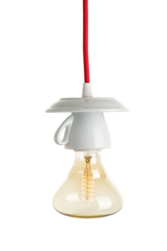 [CTAT700] PENDENTE ASSEMBLATO 2M, TAZZINA DA CAFFÈ PORCELLANA BIANCA Ø 115MM H 70MM