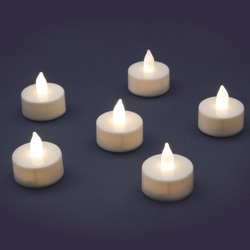 [L36291] SET 6 TEA LIGHT FIAMMA 1 LED CLASSIC EFFETTO FIAMMA A BATTERIA INTERNO Ø3,5XH3M