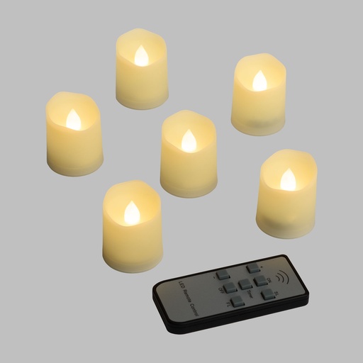 [L38813] SET 6 CANDELE Ø3,8CM AVORIO 1 LED CLASSIC EFFETTO FIAMMA TELECOMANDO TIMER 7F IM
