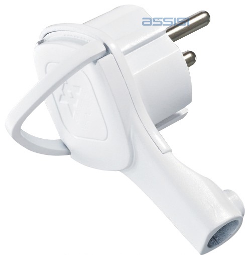 [9007B] ADATTATORE SPINA SCHUKO 16A AD ANGOLO C/GANCIO ESTRAZ. BIANCO MED
