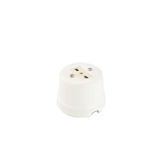 [F9009BIPBIOP] SCATOLA IN PORCELLANA BIANCO OPACO CON FRUTTO PRESA BIVALENTE 10/16A FAI
