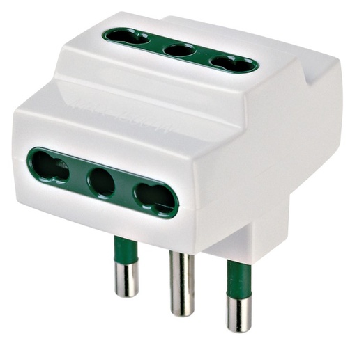 [FBIP010] ADATTATORE CIVILE FAI 1 SPINA 2P+T 1OA S11 PRESA BIPASSO/SCHUKO 2 BIPRESE 2P+T - 2P17/11- P30 BIANCO
