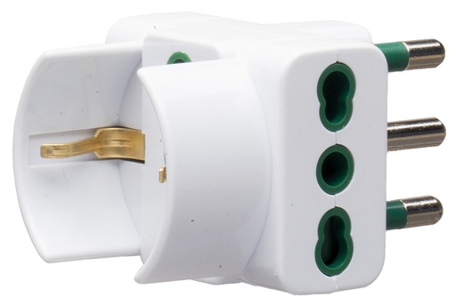 [CT1012B] ADATTATORE CIVILE CONTAKT 1 SPINA 2P+T 16A P17 1 PRESA BIPASSO/SCHUKO 2 BIPRESE 2P+T - 2P17/11- P30 BIANCO 