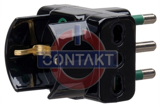 [CT1012N] ADATTATORE CIVILE CONTAKT 1 SPINA 2P+T 16A P17 1 PRESA BIPASSO/SCHUKO 2 BIPRESE 2P+T - 2P7/11-P30 NERO 
