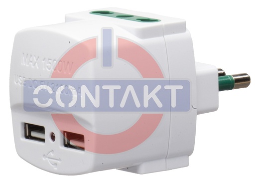 [CT1020B] SPINA CIVILE CONTAKT  2P+T 16A S17 2 BIPRESE 10/16A P17/11+ 2 USB BIANCO
