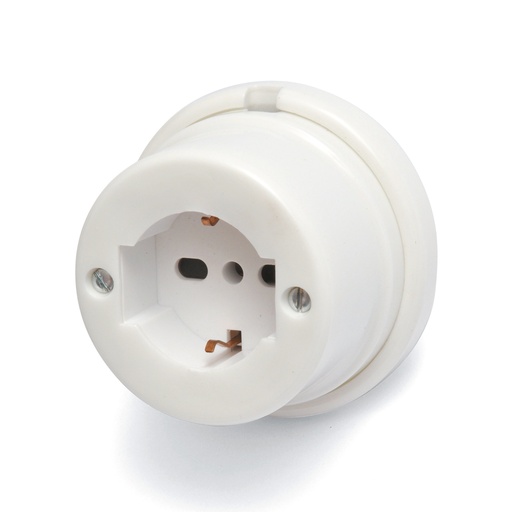 [CTAC433] PRESA SCHUKO CONTAKT IN PORCELLANA BIANCA Ø 85MMX40MM KIT ACCESSORI INCLUSI  