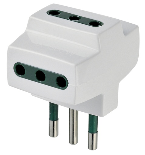 [VIW00320B] ADATTATORE CIVILE VIMAR MULTIPLO SPINA 2P+T 10A S11  3 PRESE 2P+T  P11 250V BIANCO