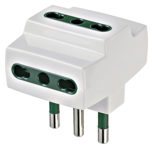 [VIW00321B] ADATTATORE CIVILE VIMAR MULTIPLO SPINA 2P+T 16A 3 PRESE 2P+T P17-P11 250V BIANCO