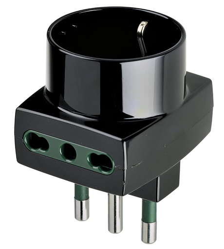 [VIW00323] ADATTATORE CIVILE VIMAR 1 SPINA 2P+T 16A S17 1PRESA BIPASSO/SCHUKO P17-P11/P30  2 BIPRESE 2P+T P17-P11 250V NERO     T NE