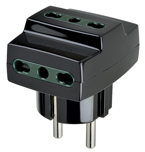 [VIW00324] ADATTATORE CIVILE VIMAR 1 SPINA SCHUKO S31  3 BIPRESE 2P+T P17-P11 250V  NERO
