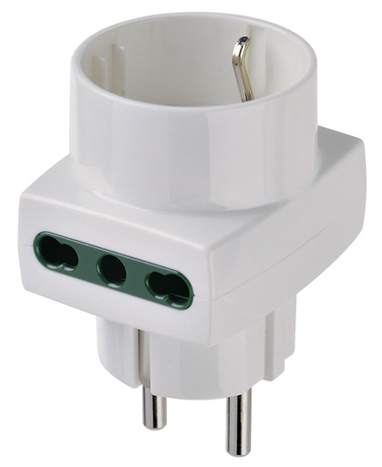 [VIW00325B] ADATTATORE CIVILE VIMAR 1 SPINA SCHUKO S31  2 PRESE BIPASSO P17-P11 1 BIPASSO+SCHUKO P30 250V  BIANCO