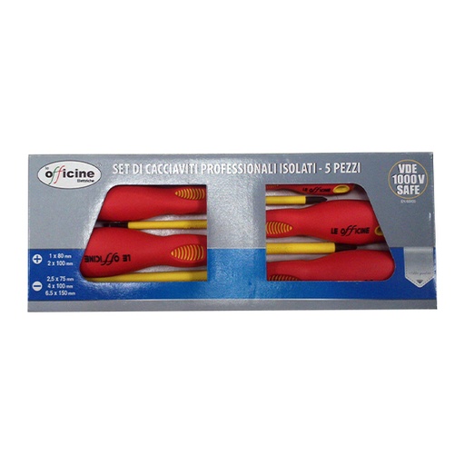 [23595] KIT CACCIAVITI M.C. ELETTRICI 5 PZ. ISOLATI CON IMPUGNATURA IN MATERIALE BICOMPONENTE CON ISOLAMENTO 1000V PER ELETTRICISTI 