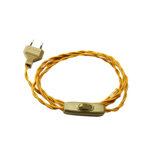 [F3041OR150] CAVO ELETTRICO FAI TRECCIOLA CON CABLAGGIO INTERRUTTORE BIPOLARE 150CM ORO 