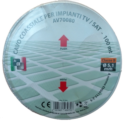 [AV70080] CAVO COAX 75OHM 5,1MM 100 MT CL. B CCS AEV