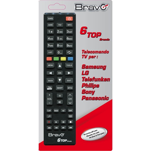 [6TOPBRANDS] TELECOMANDO TV BRAVO MODELLO 6TOPBRANDS DEDICATO PER 6 MARCHE 