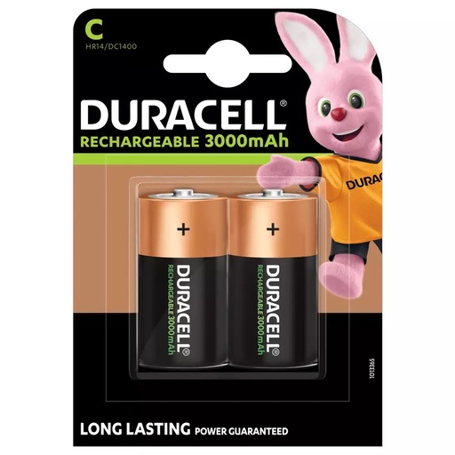 [HR14] PILE DURACELL RICARICABILE  MEZZA TORCIA C 1.2V 3000 MAH  NI-MH BL.2 HR14