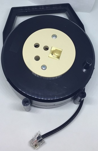 [E10708] AVVOLGICAVO TELEFONICO MT.8  SPINA MOD.+ 2 PRESE MOD.  EMIKO