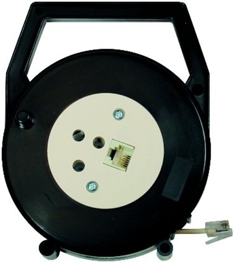 [E10735] AVVOLGICAVO TELEFONICO MT.15  SPINA +PRESA MOD.+ PRESA TRIPOLARE + 10.090  EMIKO