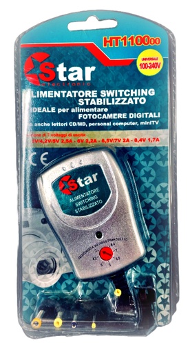 [HT110000] ALIMENTATORE SWITCHING CA-CC STABILIZZATO 2.5V-8.4V 1700MAH  8 PLUG  STAR