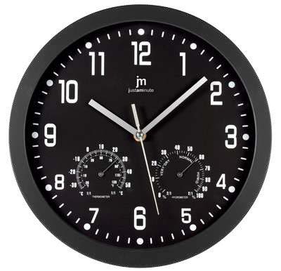 [14944N] OROLOGIO PARETE QUARZO TEMP.UMIDITA' NERO 30CM LOWELL