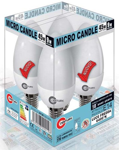 [M1B091464] M1B091464 CANDLE MBOX 4PZ 9W E14 6400K CENTURY