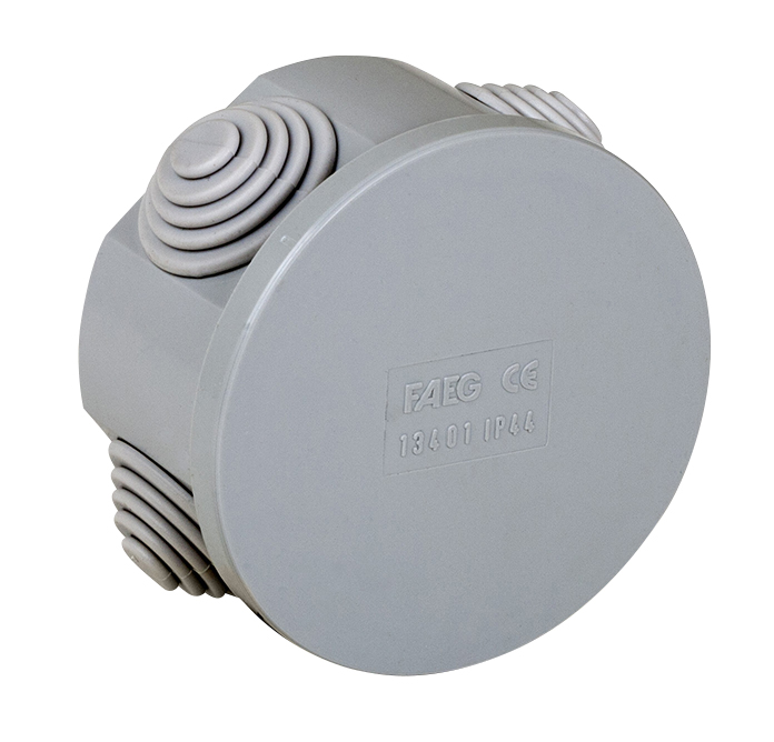 SCATOLA FAEG STAGNA DI DERIVAZIONE TONDA CON COPERCHIO A PRESSIONE IP44  Ø65X35