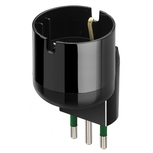 ADATTATORE CIVILE SFALSATO VIMAR SPINA 2P+T 10A S11 PRESA 2P+T 10A P11 SCHUKO P30 NERO