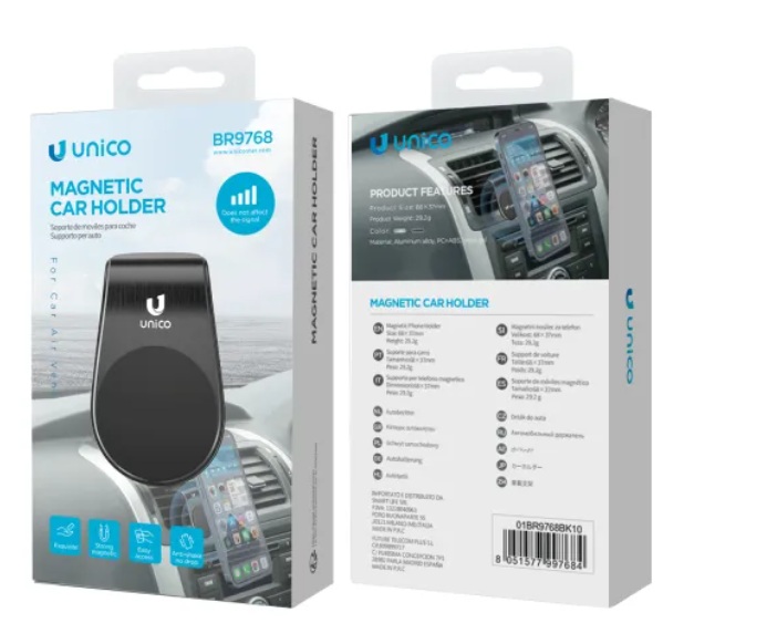 SUPPORTO MAGNETICO UNICO IN ALLUMINIO NERO PER AUTO 