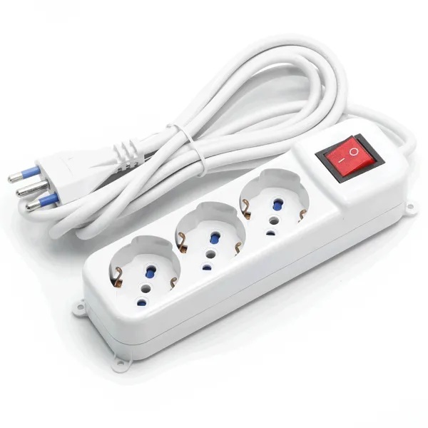 PRESA MULTIPLA CONTAKT  3 BIPRESE + SCHUKO + INTERRUTTORE + CAVO 3MT. BIANCO 