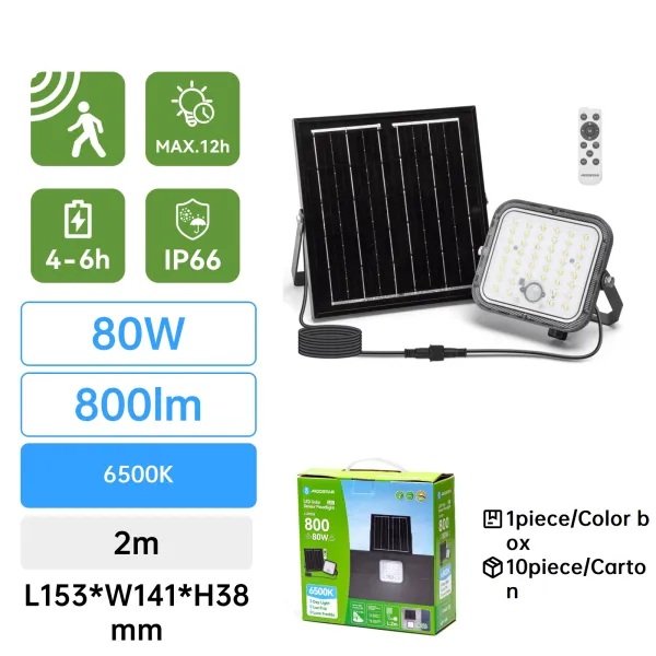 Flood light solare 2m 80W PIR 6500K serie 09