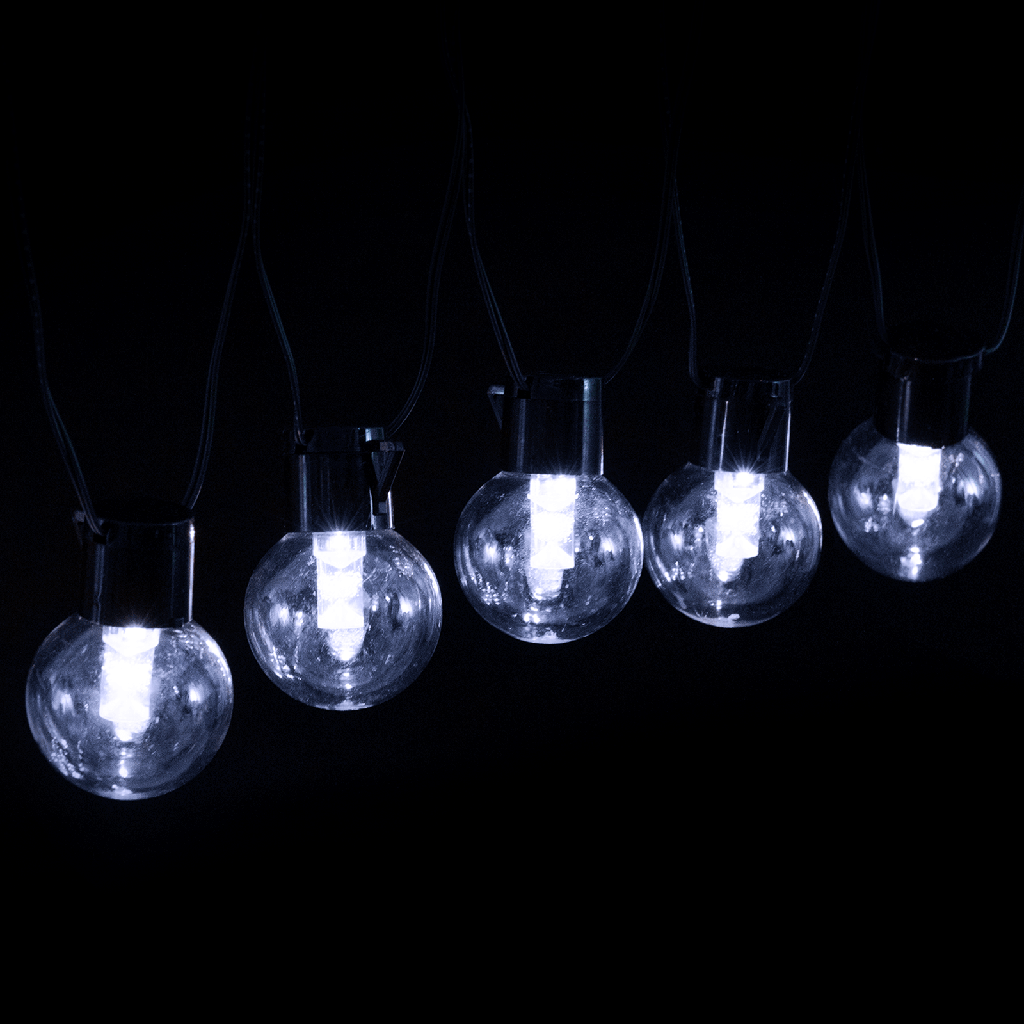 CATENA LUMINOSA A BASSO VOLTAGGIO G50 CON LUCI TONDE BIANCHE, LUCE FREDDA, 5M