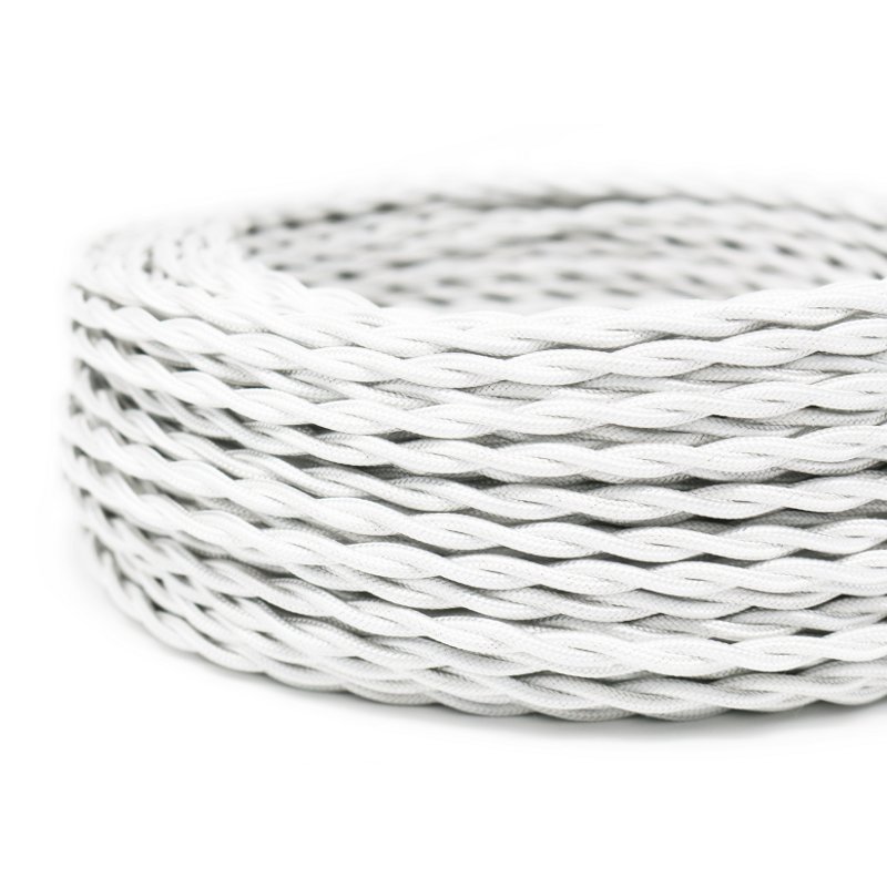 CAVO ELETTRICO TRECCIOLA 2X1 TESSUTO BIANCO OTTICO 50MT. IMQ