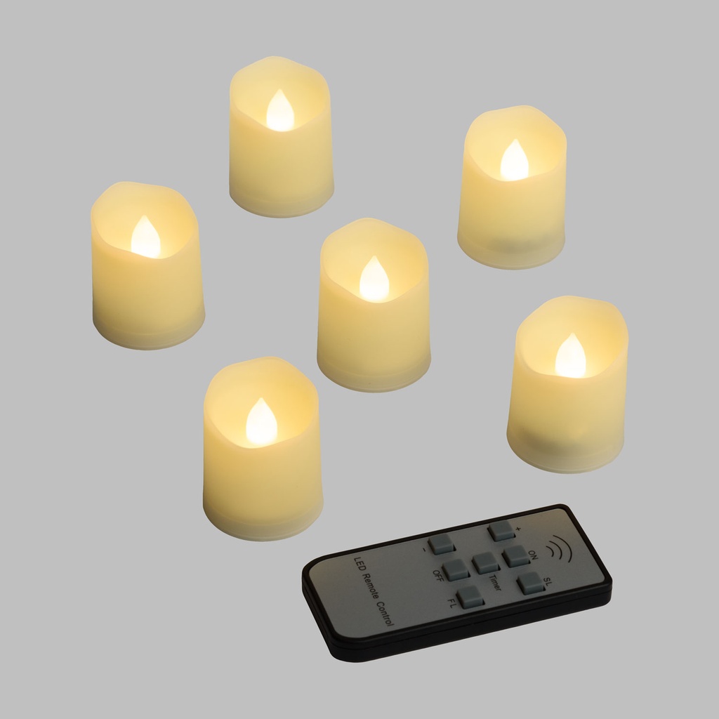 SET 6 CANDELE Ø3,8CM AVORIO 1 LED CLASSIC EFFETTO FIAMMA TELECOMANDO TIMER 7F IM