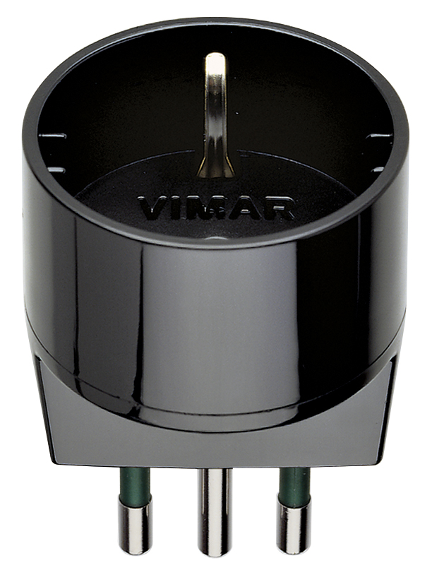 ADATTATORE CIVILE VIMAR SPINA 2P+T 10A S11  PRESA 2P+T 10A SCHUKO P30 250V  NERO