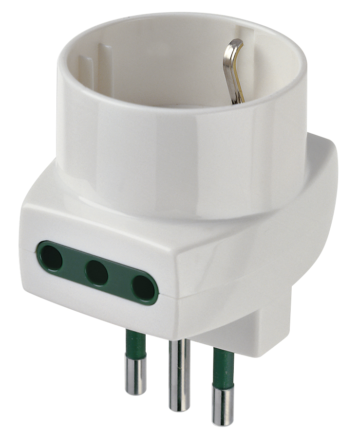 ADATTATORE CIVILE VIMAR 1 SPINA 2P+T 10A S11 1PRESA SCHUKO P11-P30 2PRESE 2P+T 10A P11 250V  BIANCO