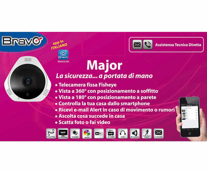 TELECAMERA VIDEOSORVEGLIANZA BRAVO MODELLO MAJOR PANORAMICA DA INTERNO 