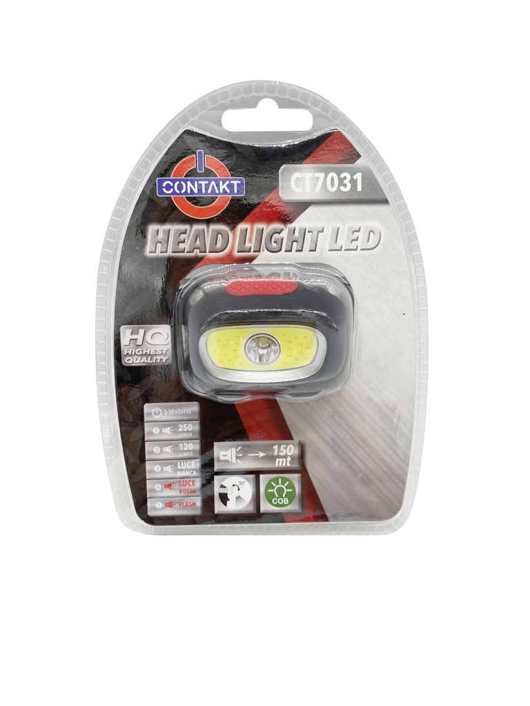 TORCIA CONTAKT LED LAMPADA DA TESTA MINISTILO AAA  3W COB 3W 250LMN 5 FUNZ. BL.1