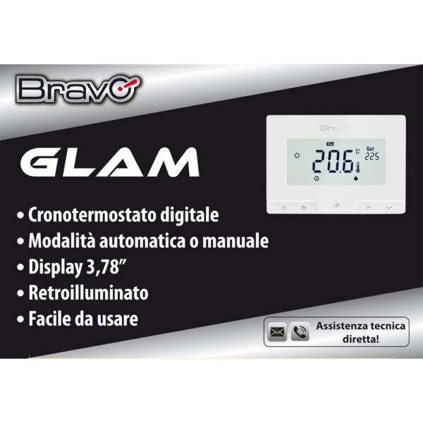CRONOTERMOSTATO DIGITALE BRAVO MODELLO CRONOTERMOSTATO GLAM WI-FI PROGRAMMAZIONE GIORNALIERA E SETTIMANALE CONTROLLO ANCHE DA SMARTPHONE