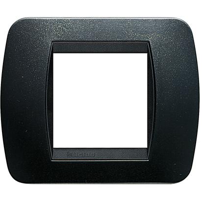 PLACCA BTICINO A 2 MODULI SCATOLA TONDA IN PLASTICA NERA ACCIAIO SERIE BTICINO LIVINGLIGHT