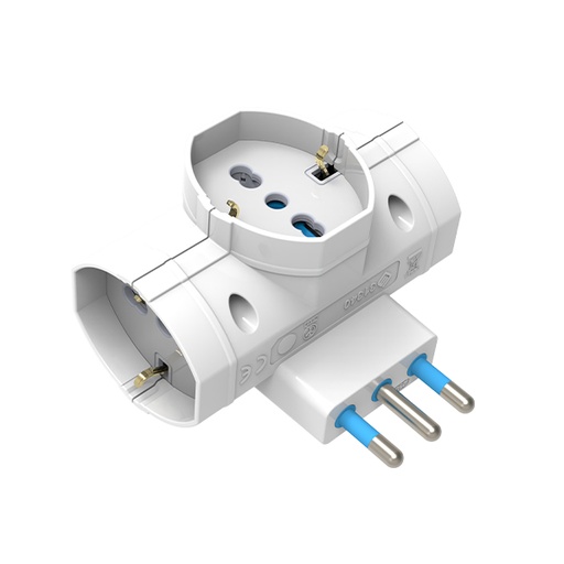 [MC33975] ADATTATORE M.C. ELETTRICI  SFALSATO VERTICALE S17 + 3 UNIVERSALI BIANCO, MAX 3680W