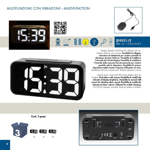 [JD9531N] SVEGLIA DIGITALE LED VIBRAZIONI NERO LOWELL