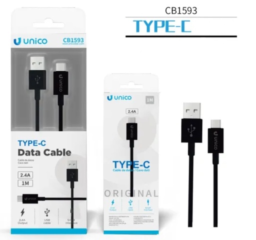 [CB1593N] CAVO UNICO DA USB-A A USB-C  2.4Ah 100CM NERO