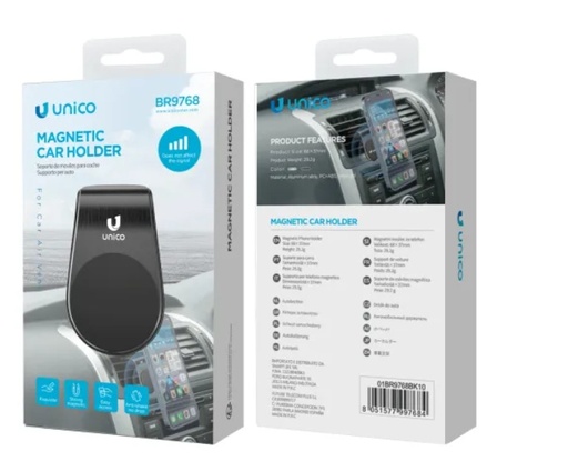 [BR9768N] SUPPORTO MAGNETICO UNICO IN ALLUMINIO NERO PER AUTO 
