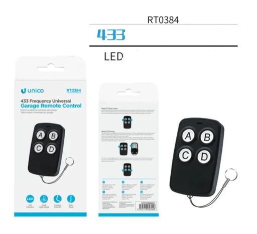 [RT0384N] RADIOCOMANDO UNICO UNIVERSALE  433MHZ CODICE FISSO  NERO