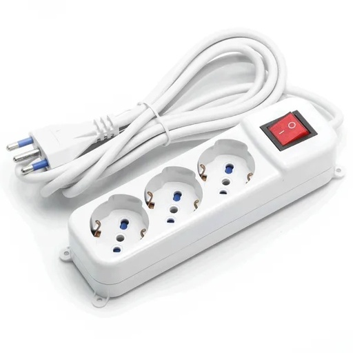 [CT20103B] PRESA MULTIPLA CONTAKT  3 BIPRESE + SCHUKO + INTERRUTTORE + CAVO 3MT. BIANCO 
