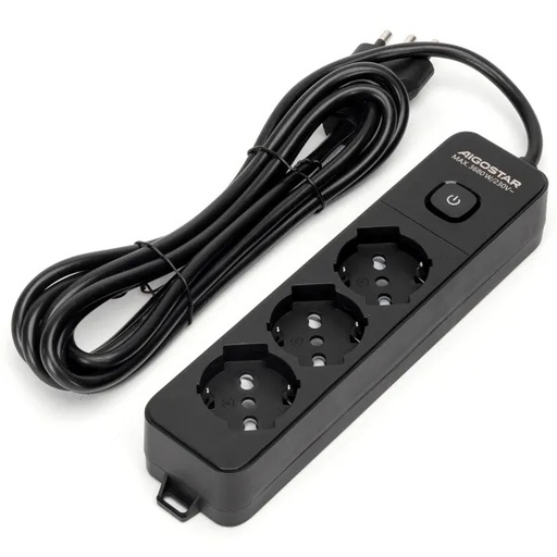 [CT20103N] PRESA MULTIPLA CONTAKT 3 BIPRESE + SCHUKO + INTERRUTTORE + CAVO 3 MT.  NERO 