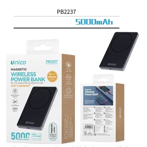 [PB2237] CARICATORE POWERBANK UNICO WIRELESS CON CALAMITA  CARICA RAPIDA DA 5000Mah COLORE ARGENTO