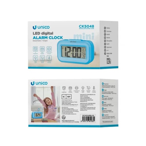 [CK5048AZ] MINI SVEGLIA SVEGLIA DIGITALE CON ALIMENTAZIONE CAVO USB-A O 3 AAA MINISTILO COLORE AZZURRO 